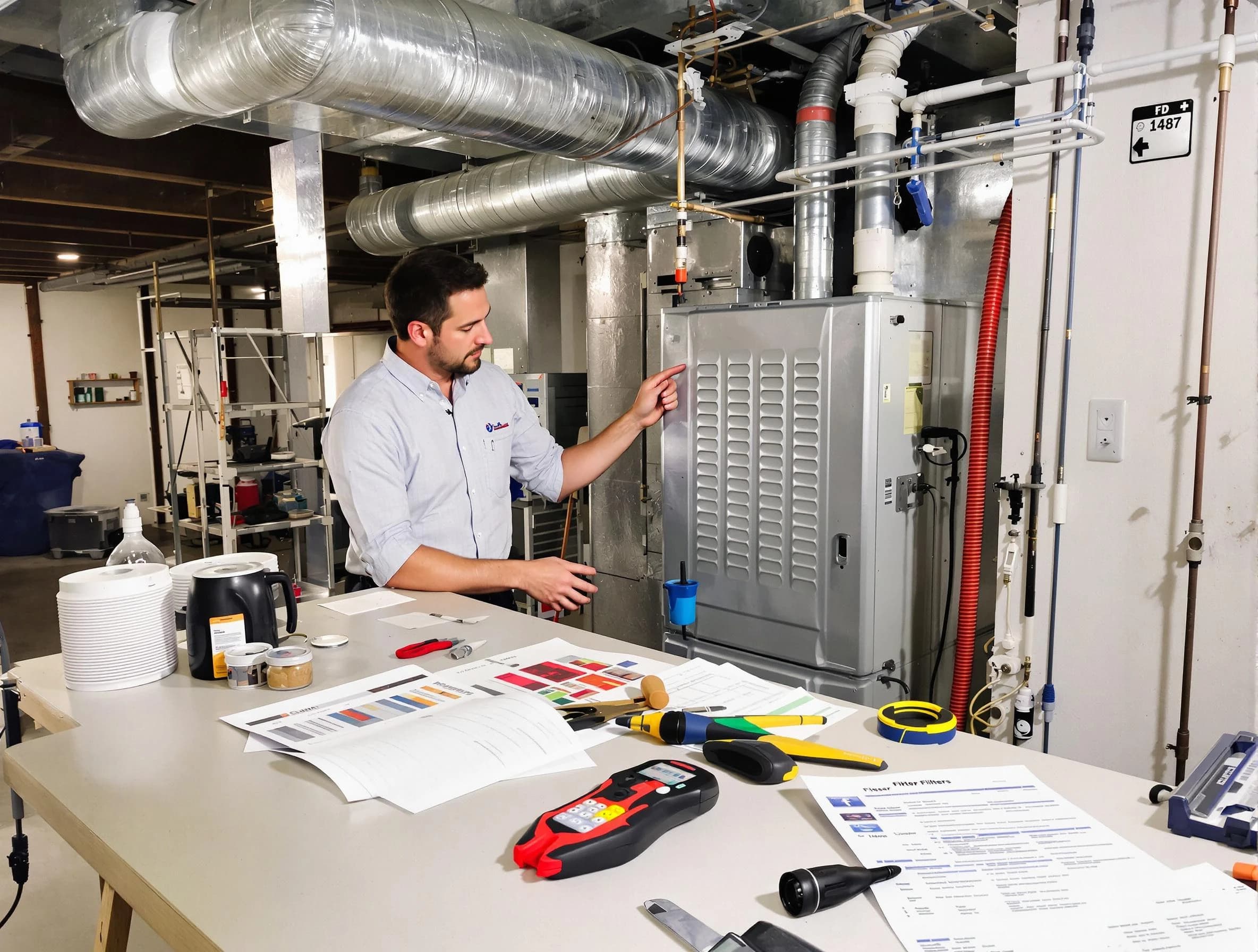 Enon Air Duct Cleaning inspector conducting detailed filter system evaluation using professional diagnostic tools in Enon