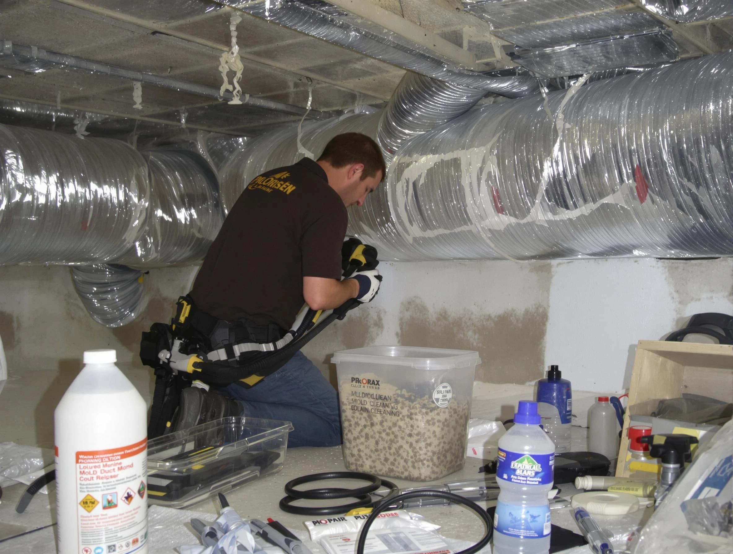 Enon Air Duct Cleaning specialist performing professional mold removal from air ducts in Enon
