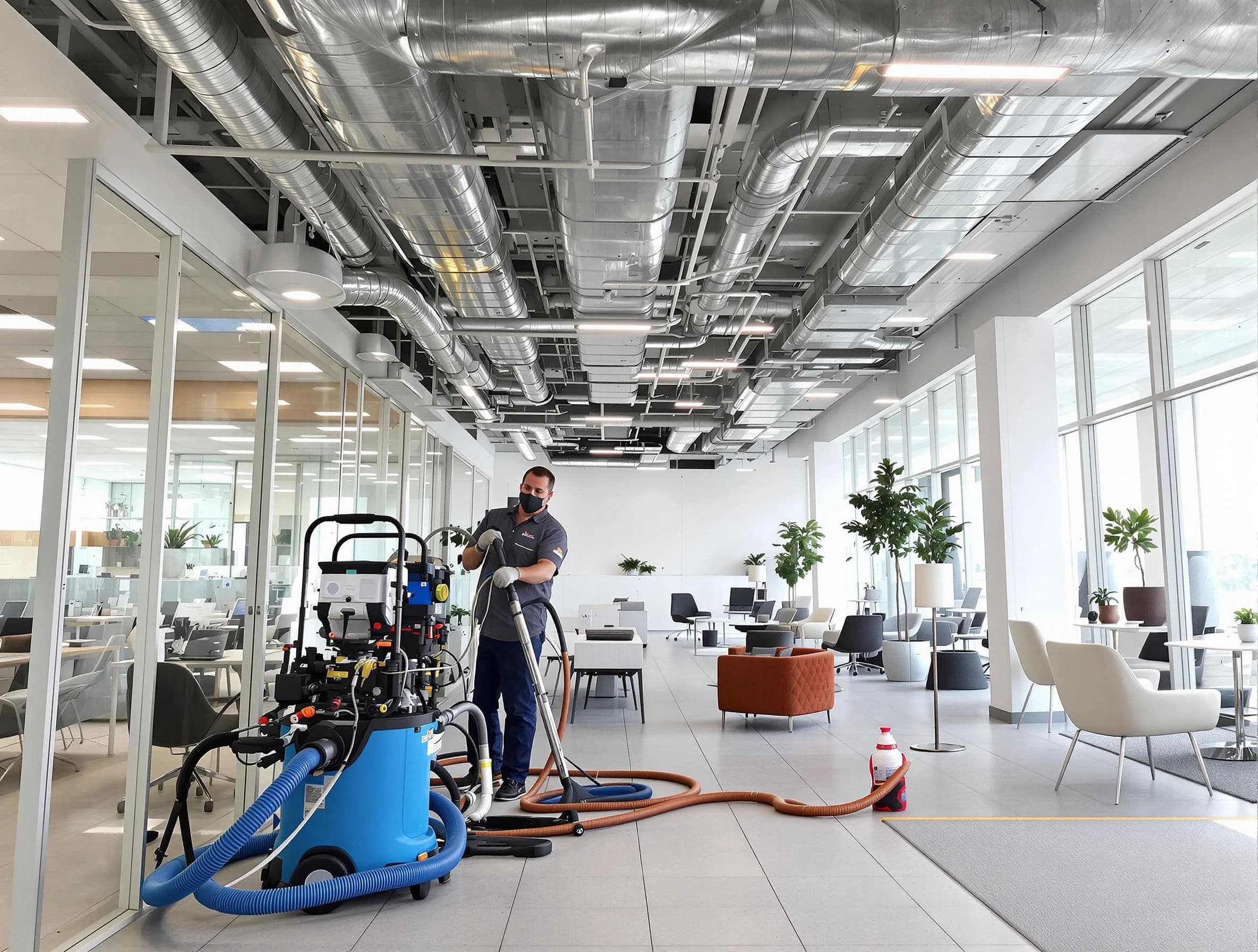 Enon Air Duct Cleaning team conducting comprehensive commercial duct cleaning at a business location in Enon