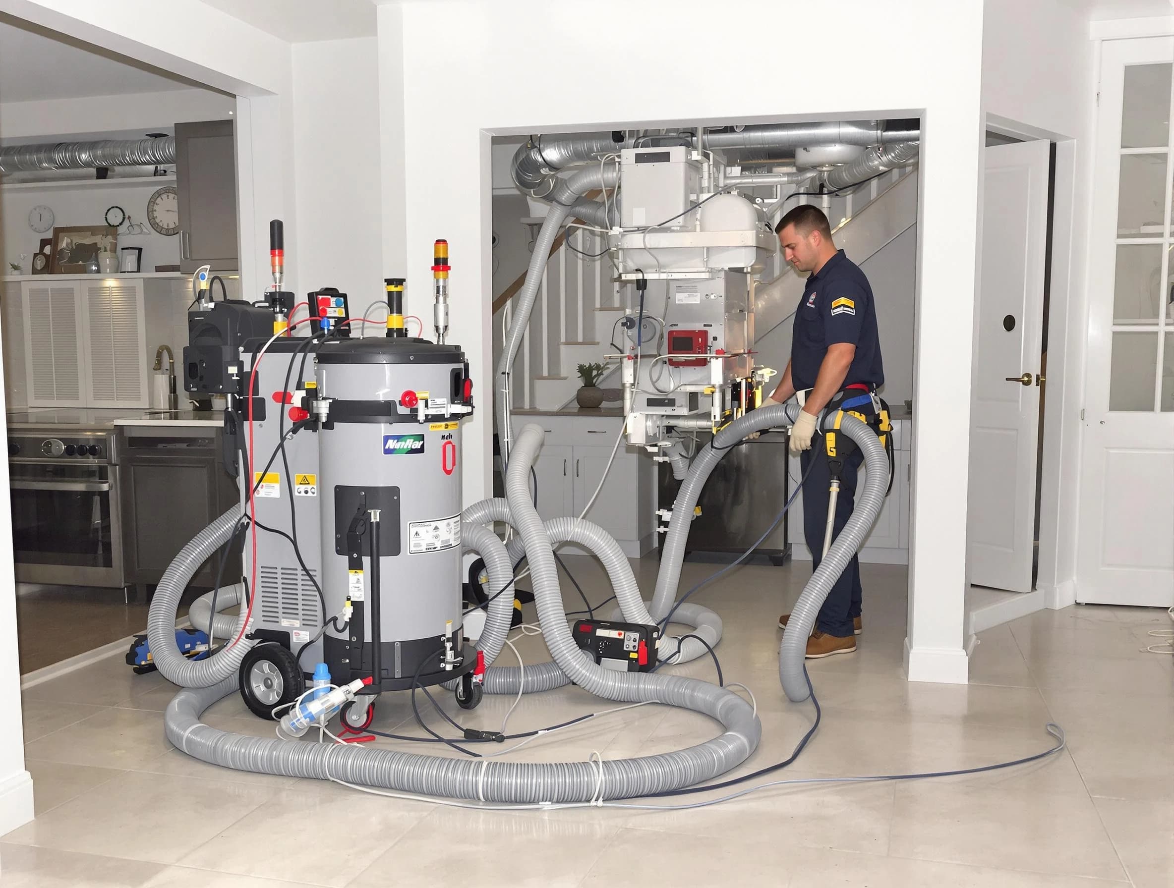 Enon Air Duct Cleaning technician operating negative pressure cleaning equipment for thorough duct maintenance in Enon